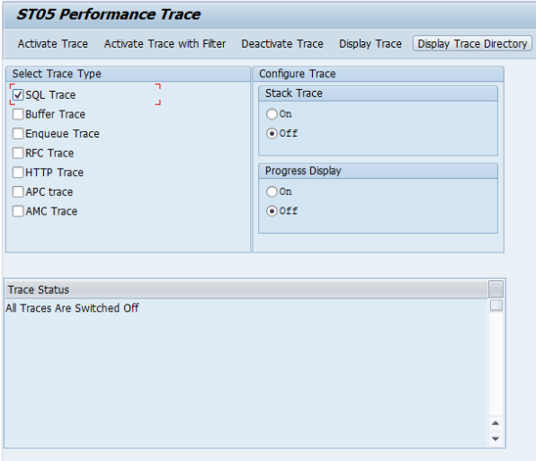 Transação ST05 - Performance SQL Trace